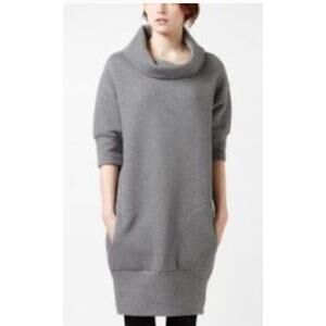 Lacoste Cowl Neck Sweatshirt Shift Sweater Dress 1/2 Sleeve Gray Womens Size 38